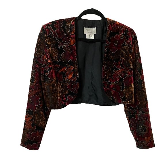Vintage Beechers Brook Velvet Bolero Jacket Womens M Whimsigoth Floral Shrug - Picture 1 of 7